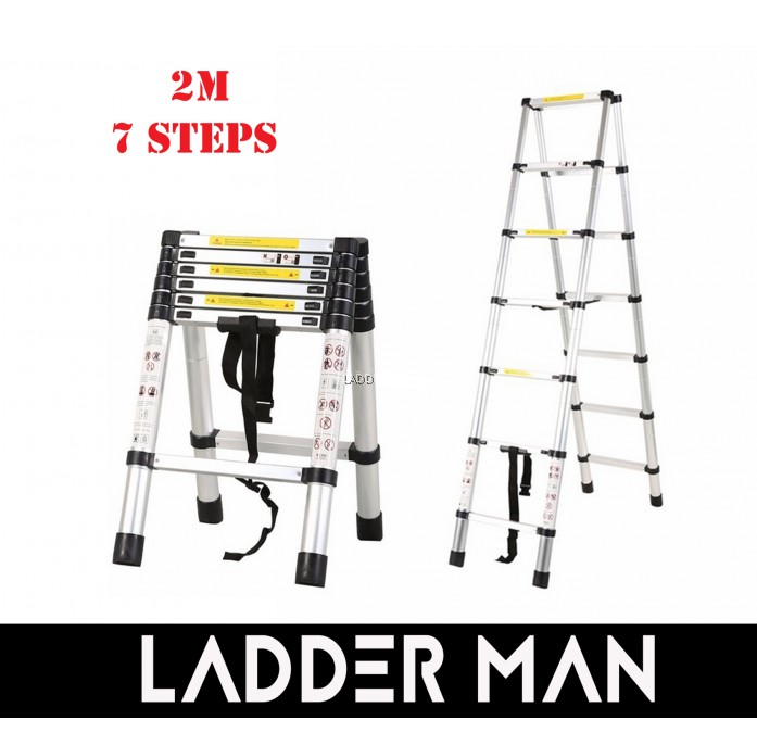 DOUBLE-SIDED TELESCOPIC EXTENDABLE ALUMINIUM LADDER 2M - 7 Steps