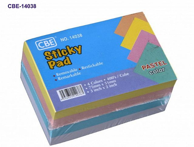 CBE STICKY PAD 3 X 2 INCH PASTEL COLOUR - CBE-14038