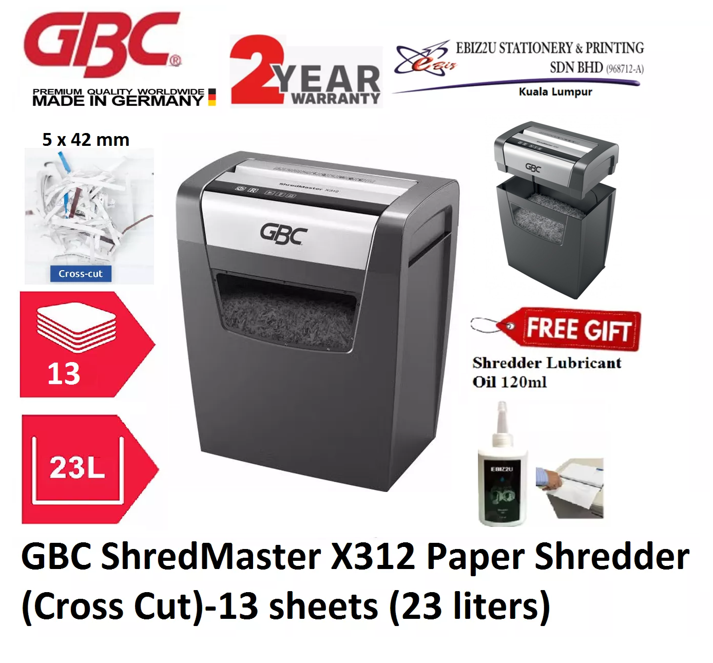 GBC ShredMaster X312 Paper Shredder (Cross Cut)-13 sheets (23 liters) GBC X312, Paper Shredder,Shredder Machine, Stationery, Office Automation,Straight Cut, Cross Cut, Micro Cut, Office Shredder,Mesin Penghancur Kertas