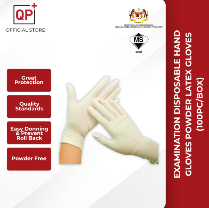 EXAMINATION DISPOSABLE HAND GLOVES POWDER LATEX GLOVES (100PC/BOX) - M/L/XL l SARUNG TANGAN l 手套-L x 100PC/BOX
