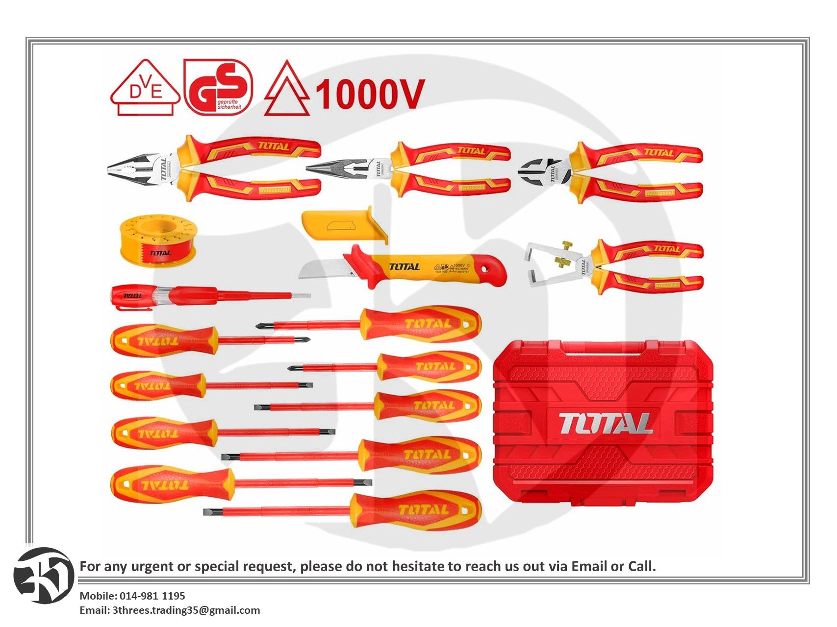 TOTAL 16 Pcs Insulated Hand Tools Set 1000V THKITH1601