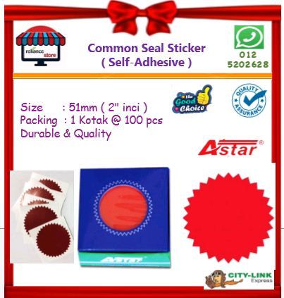 Astar Common Seal Sticker # Red Star Shape # Hotstamping # 51mm # RP0810 ( KTT : 1 Kotak @ 100 pcs )