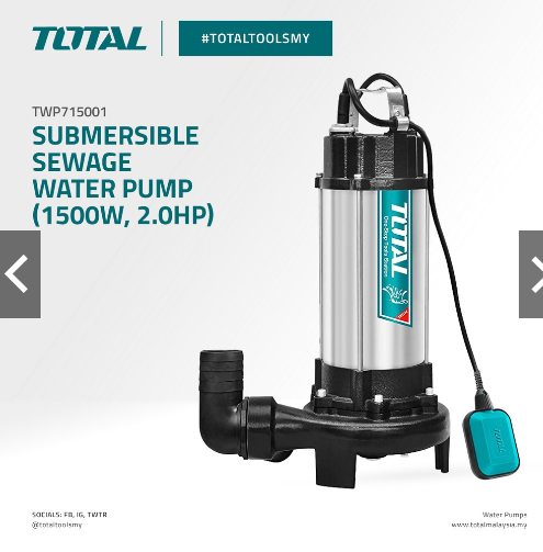 TOTAL Submersible Sewage Water Pump (1500W, 2.0HP) - TWP715001