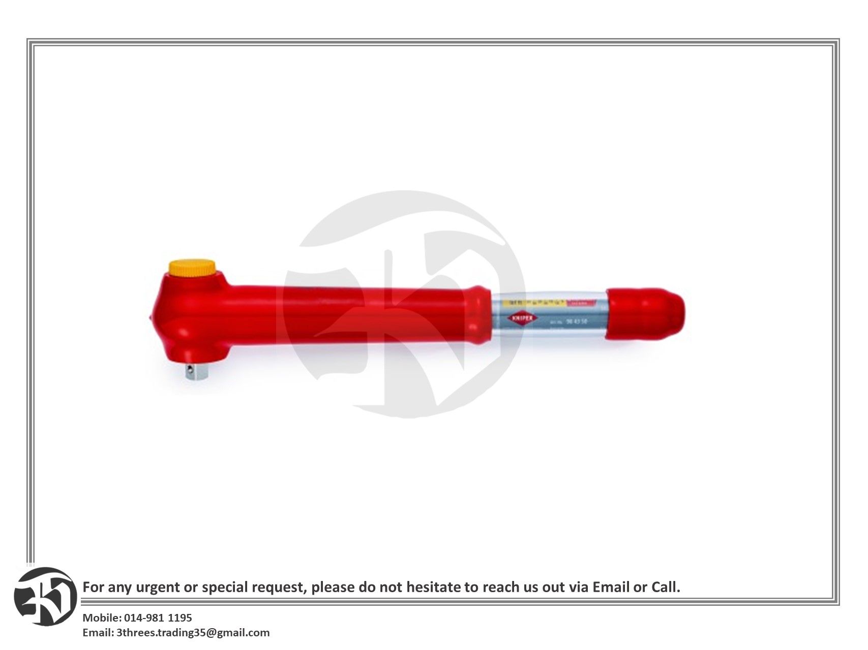 KNIPEX 1/2 in Square Drive Reversible Torque Wrench Chrome Vanadium Steel