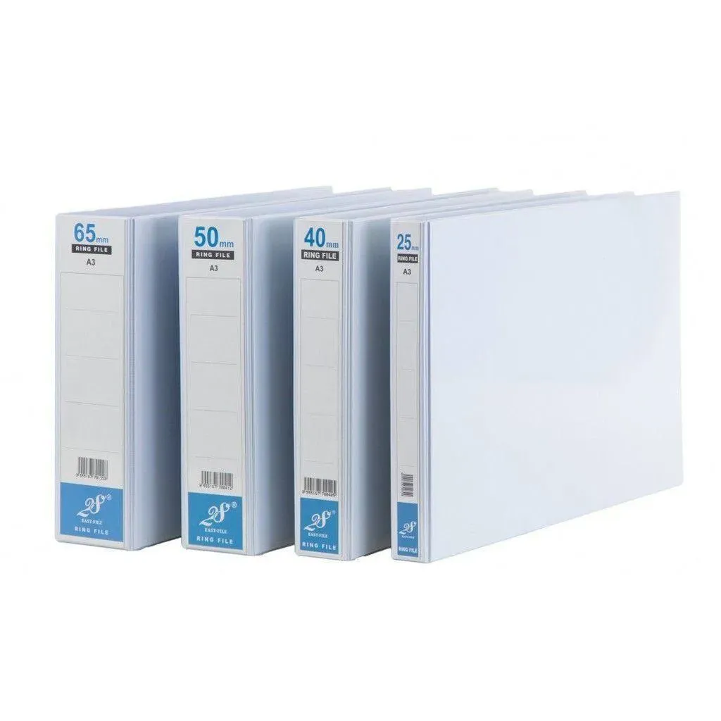 A3 2D WHITE PVC RING FILE (25MM), (40MM,) (50MM) (65MM) (80MM) / Ring File / PVC /A3 / 2D Ring File / Ring White PVC File