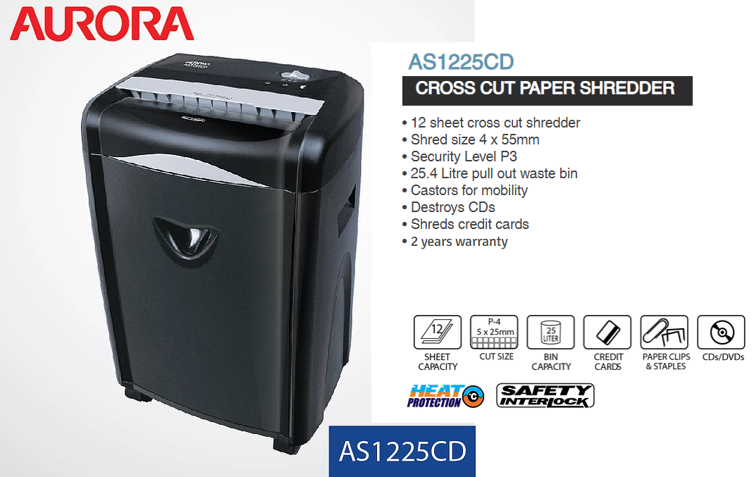 AURORA CROSS CUT PAPER SHREDDER AS1225CD
