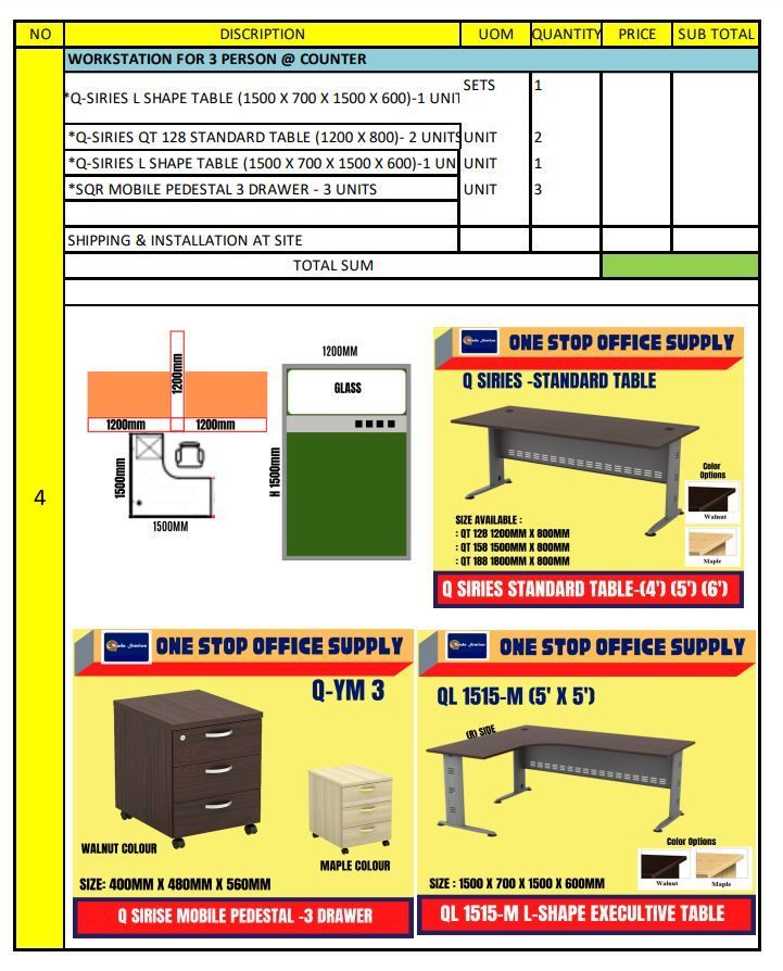 OK WORKSTATION FOR 3 PERSON COMPLETED WITH EXECULTIVE TABLE SET / WORKSTATION / OFFICE FURNITURE / 3 SEAT / OFFICE TABLE / 3 SEAT WORKSTATION