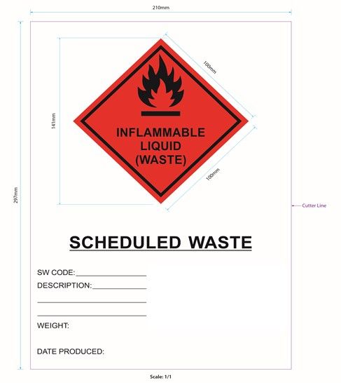 A4 INFLAMMABLE LIQIUD (WASTE) STICKER - Material_PP Polypropylene_Water Proof & UV Protection 3M H.I.P Non-Reflecting Sticker Flambable / Size:W210mm x L297mm