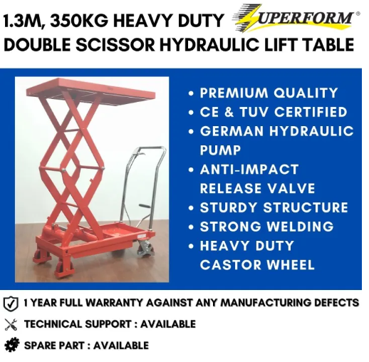 SUPERFORM 350KG 1.3M HYDRAULIC TABLE TRUCK MULTI-FUNCTION STEEL TROLLEY LIFT TABLE MANUAL LIFT TABLE SCISSOR LIFT TABLE TROLLEY HEAVY DUTY | 1 YEAR FULL WARRANTY