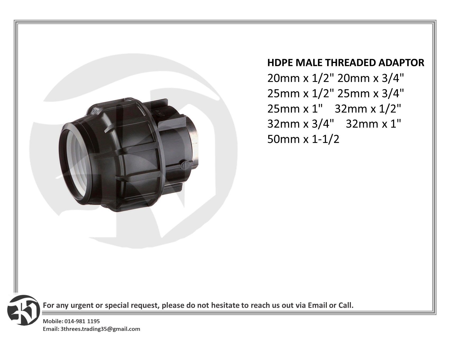 HDPE MALE THREADED ADAPTOR