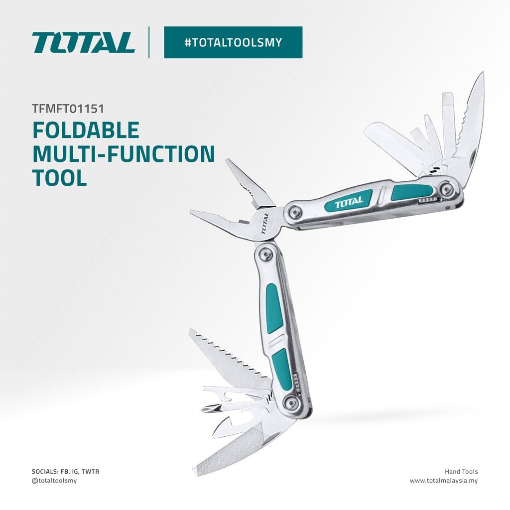 TOTAL FOLDABLE MULTI-FUNCTION TOOL WITH KNIFE BOTTLE + CAN OPENER SCREWDRIVER PLIERS & CUTTER [FREE POUCH] TFMFT01151