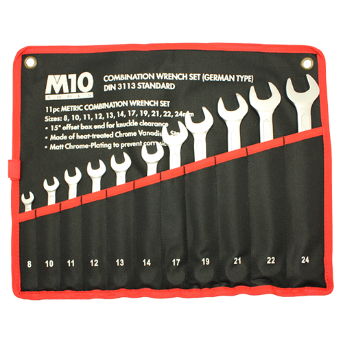 M10 Combination Wrench Set (Din Type) Satin Finish 21pcs : 21GTS
