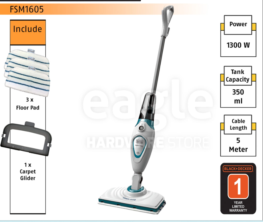 BLACK & DECKER ( COMBO ) BLACK & DECKER FSM1605-XJ STEAM MOP WITH STANDARD ACCESSORIES + 2 X 90585868, 90585491 ( FSM1605 )
