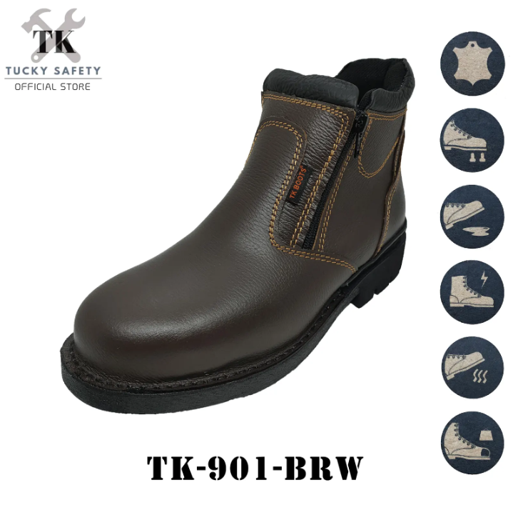 TK-901 - TK MEN'S SAFETY SHOES STEEL TOE STEEL CAP / HEAVY DUTY WORKING SHOES / KASUT KERJA LELAKI ZIP SAFETY BOOT TK-901-BRW-5