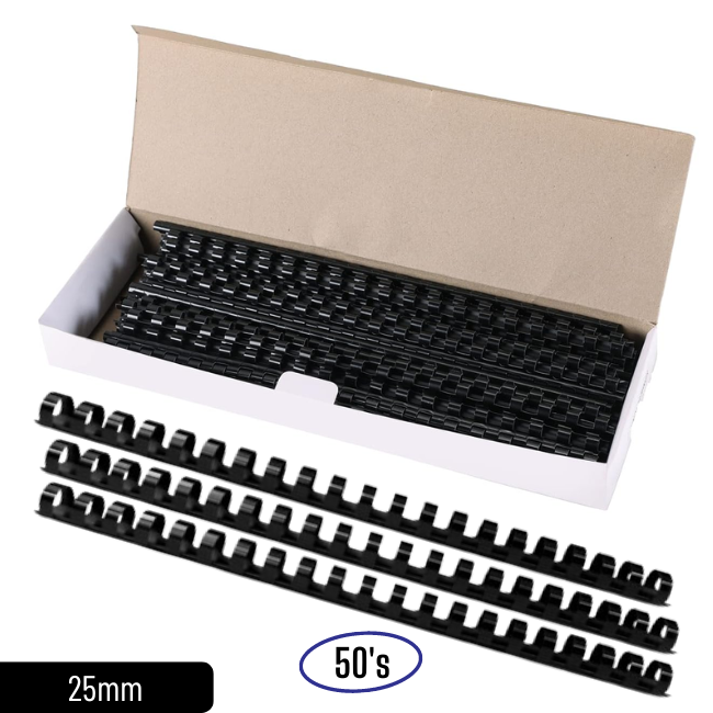 QP Comb Binder 21 Ring 25MM Black 50's/BOX