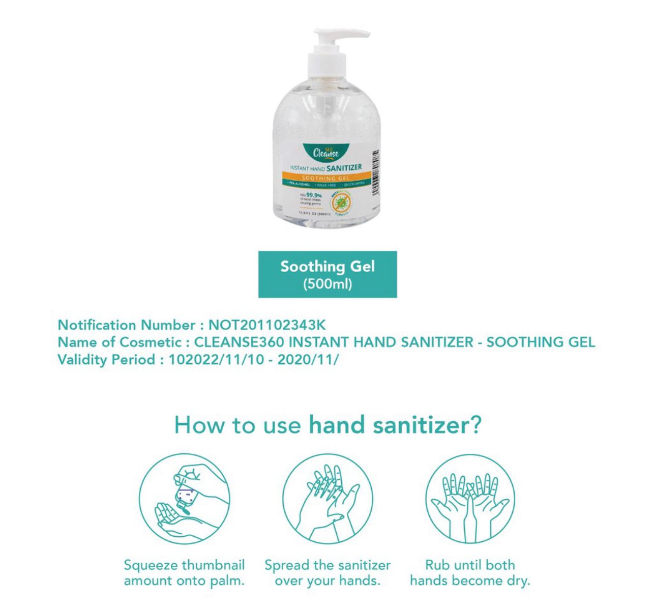 Cleanse360 Cleanse 360 Antibaterial Instant Hand Sanitizer Gel 75% Alcohol Kills 99.9% Bacteria Quick Dry Spray Gel