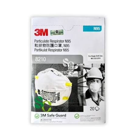 [DOSH/SIRIM CERTIFIED] 3Mâ„¢ Particulate Respirator 8210, N95, (20 Pcs/Box)