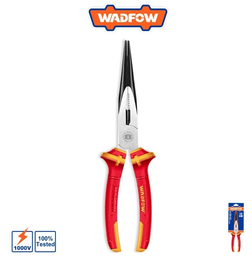 WADFOW INSULATED LONG NOSE PLIERS (8", 1000V) BLACK FINISHED & POLISHED, INSULATED HANDLE WPL2938