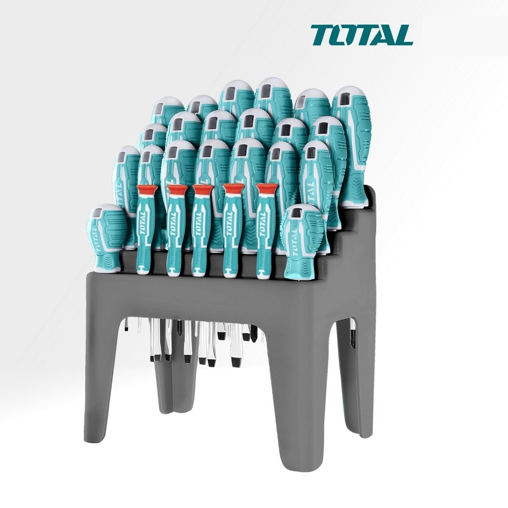TOTAL Screwdriver Set Slotted/Flat (11 Pcs) + Phillips (10 Pcs) + Precision Screwdriver (5 Pcs) + Holder THT250626