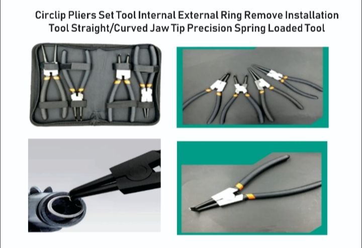 CIRCLIP PLIER SET TOOL INTERNAL & EXTERNAL RING REMOVER STRAIGHT & CURVED JAW