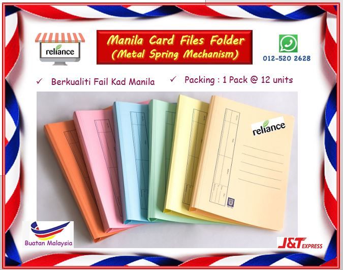 Manila Card Files - F4 / Manila Card Pocket File / Document File / Fail Kad Manila # Model - Metal Spring Fastener # Warna Fail Bercampuran # Buatan Malaysia # RS1703 ( KTT : 1 Paket @ 12 Unit )