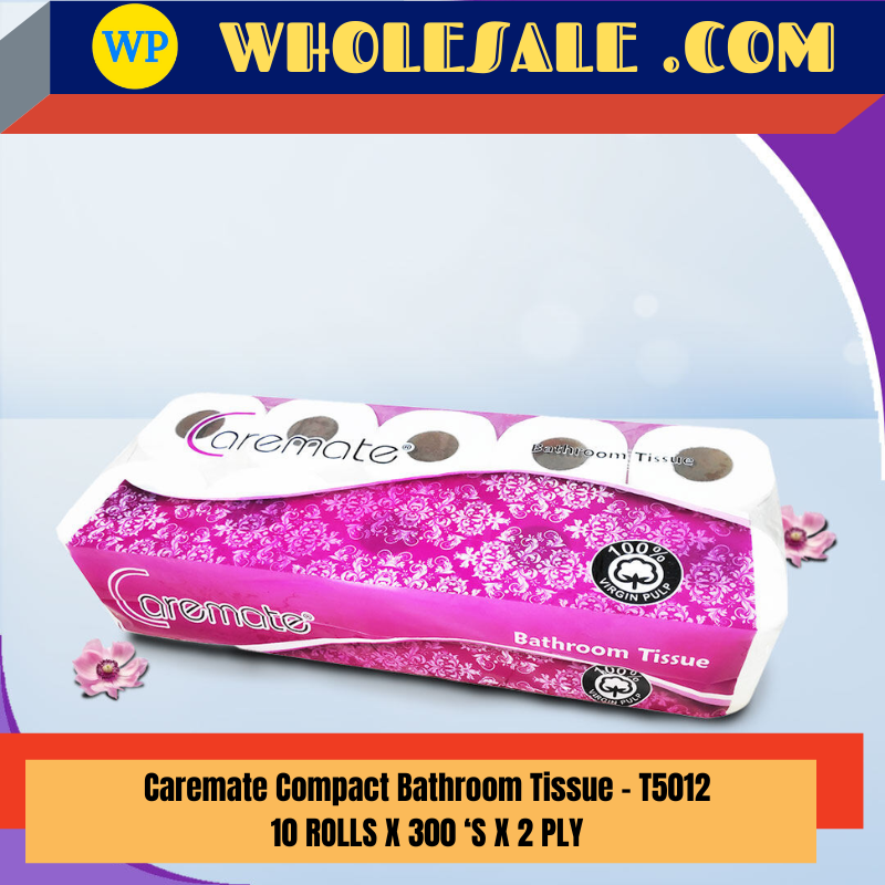 CAREMATE T5012 / Caremate Compact Bathroom Tissue (Virgin Pulp) / 10 Rolls x 300's x 2 Ply / Tisu Tandas Padat Lembut