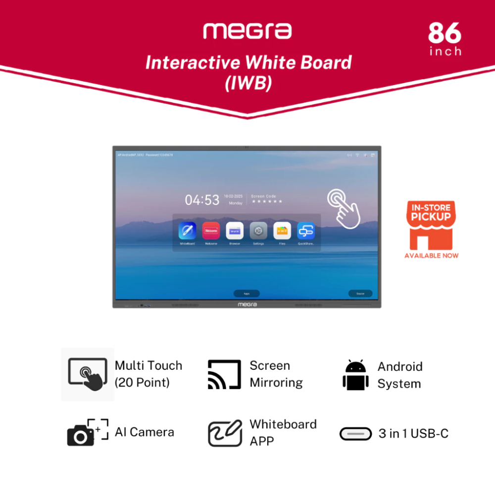 MEGRA 86 Inch Interactive White Board C/W Heavy Duty Wall Bracket & Intallation