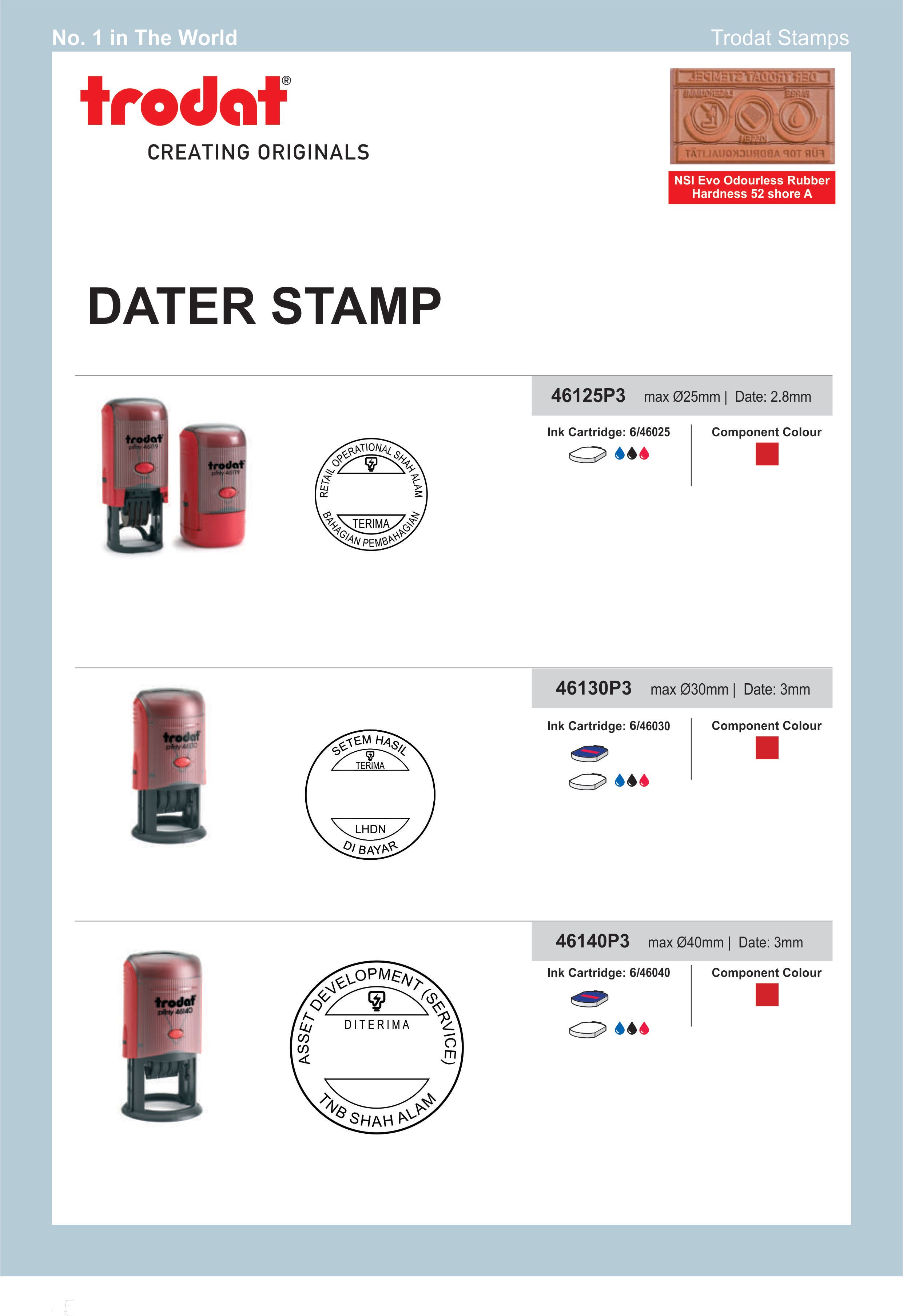 TRODAT SELFINKING ROUND, DATER STAMP, RETAIL OPERATION, SETEM HASIL, ASSET