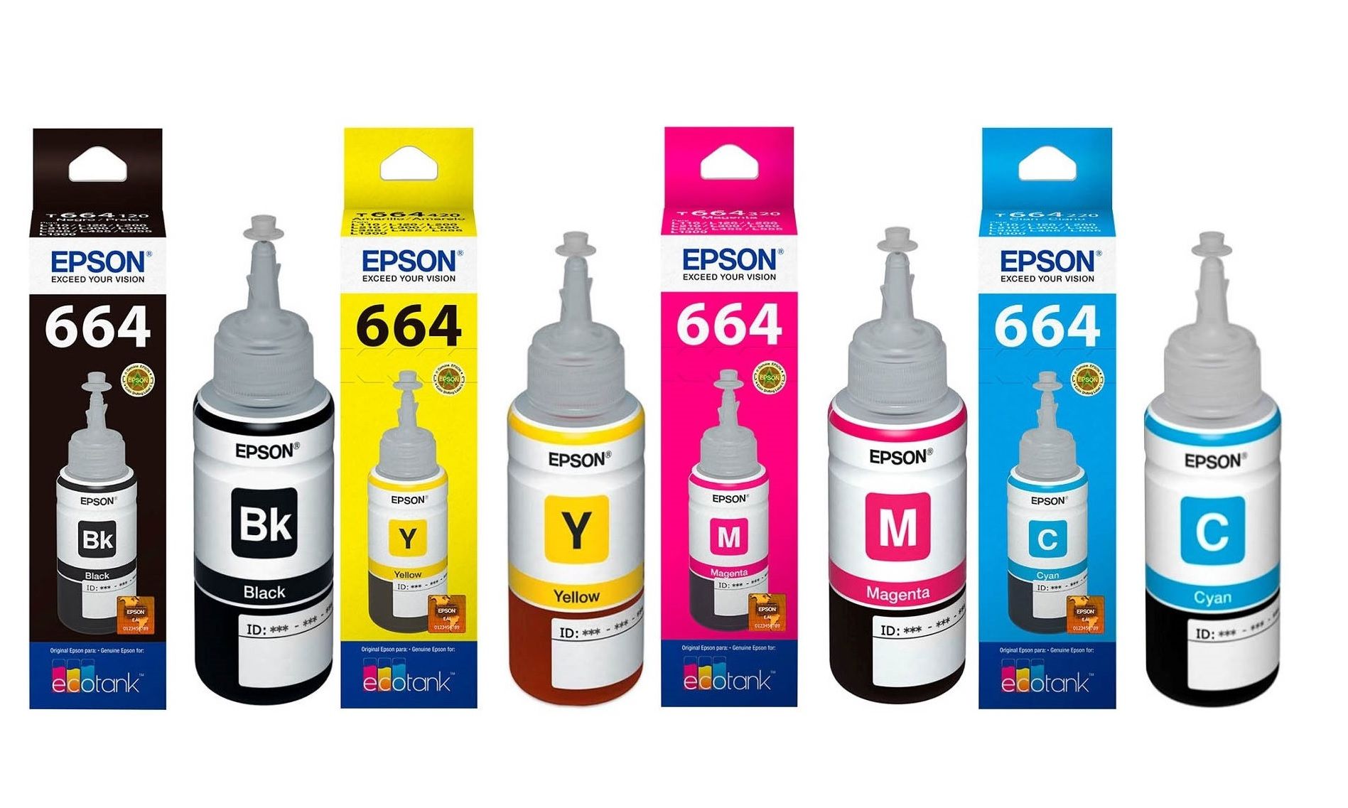 EPSON T6641 BLACK REFILL INK 70ML,EPSON T6642 CYAN REFILL INK 70ML,EPSONT6643 MAGENTA REFILL INK 70ML,EPSON T6644 YELLOW REFILL INK 70ML,