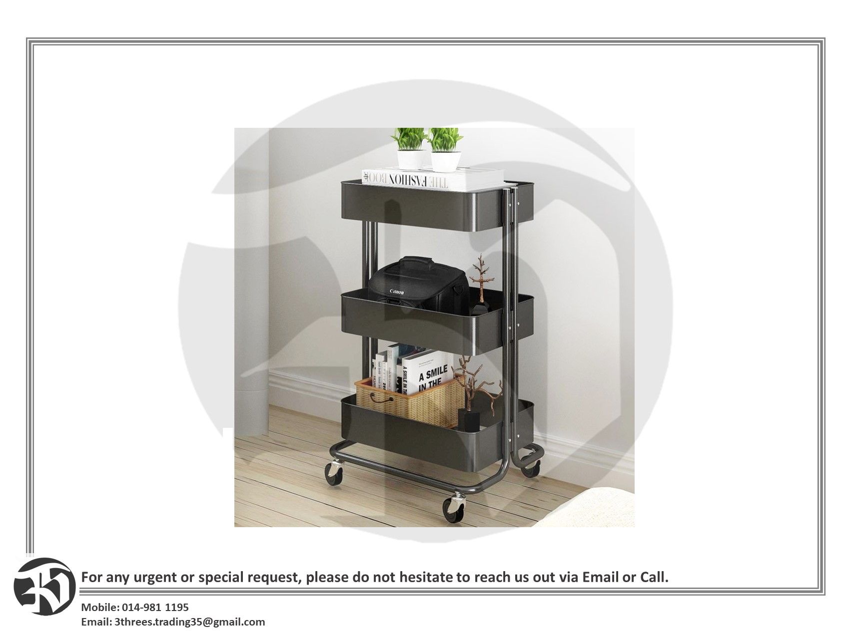 3 Tier Multi-functional Metal Trolley Storage