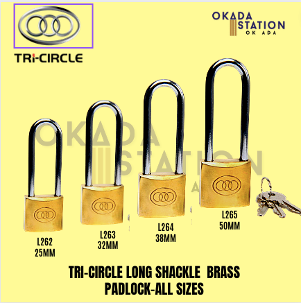 Tri-Circle Long Shackle Padlock (ALL SIZE) ORIGINAL / Tri-Circle / Padlock / PAD LOCK /25mm /32mm /38mm /50mm