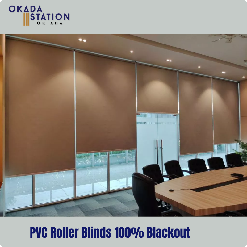 OKADA PVC Roller Blinds 100% Blackout / Blackout Blinds/Curtain Blinds/ Sunblock/ UV Protect - 8' X 8'