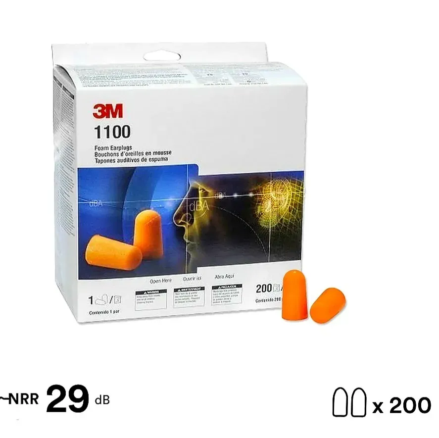 3M 1100 Disposable Ear Plug Soft Foam 200 pair in 1 box