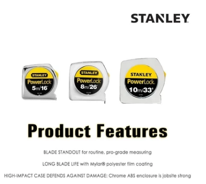 STANLEY 33-158 33-428 33-463 5M 8M 10M POWERLOCK Classic Heavy Duty Measuring Tape 33158 33428 33463