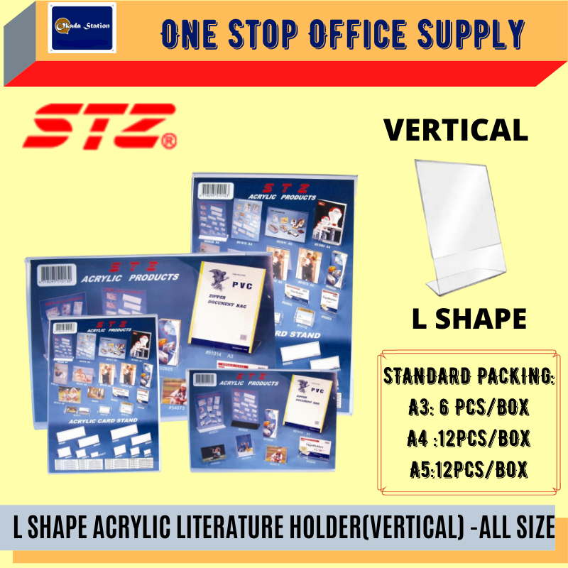 STZ L SHAPE ACRYLIC LITERATURE HOLDER(VERTICAL) -ALL SIZE /STZ /Literature Holder /Acrylic Literature Holder /Menu Holder /STZ L Shape Literature Holder