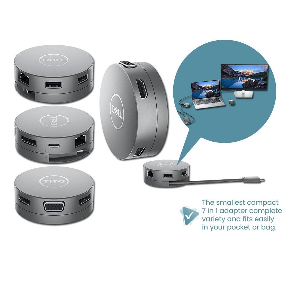 DELL 7 IN 1 USB-C MULTIPORT ADAPTER EXTENSIVE CONNECTIVITY COMPACT DESIGN