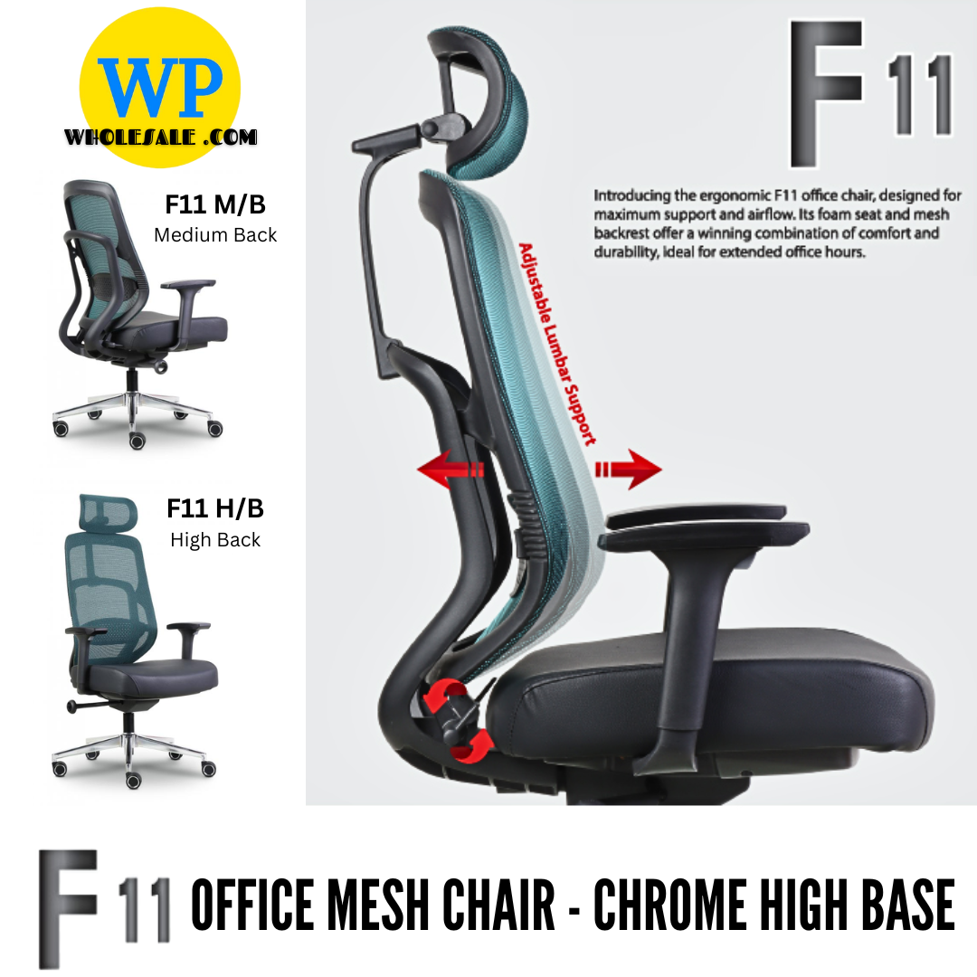 CLASSIC CHAIR F11 ERGONOMIC OFFICE MESH CHAIR - ALL SIZE / MESH SERIES / OFFICE CONFERENCE CHAIR / OFFICE SWIVEL CHAIR / EXECUTIVE CHAIR / DIRECTOR CHAIR / MESH CHAIR / OFFICE CHAIR / CHROME METAL HIGH BASE / FABRIC / PU LEATHER / F11