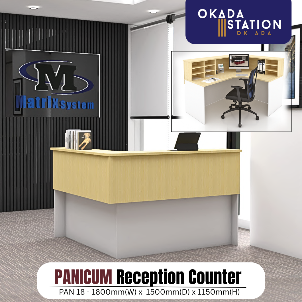 PANICUM RECEPTION COUNTER (1800(W) x 1500(D) x 1150(H)MM) / FOX / MATRIX SYSTEM / RECEPTION TABLE / CASHIER COUNTER / RECEPTIONIST TABLE / RECEPTION DESK / COUNTER TABLE / OFFICE COUNTER / MEJA PENYAMBUT TETAMU / MEJA KAUNTER / PAN 18