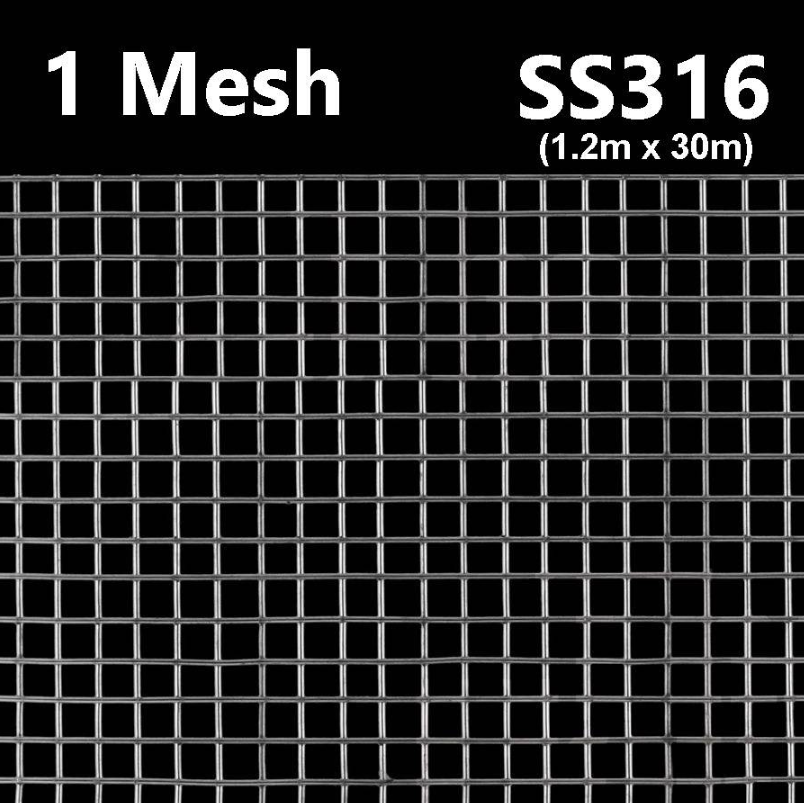 STAINLESS STEEL WIRE MESH SS 316 NETTING 1 MESH 316 WELDED FILTRATION GRILL SHEET 1.2M X 30M EXTRA THICK