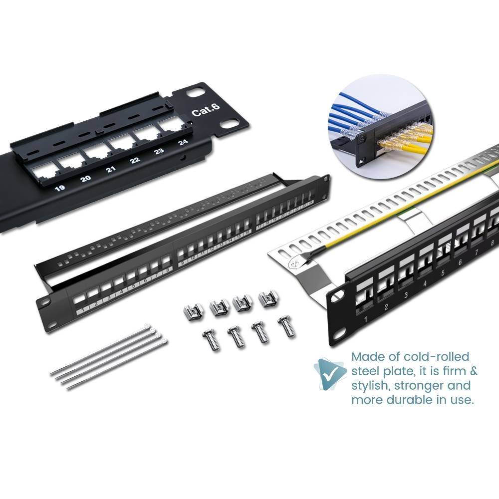 24 PORTS SHIELDED UNSHIELDED CAT6 CAT6A RJ45 19" 1U RACKMOUNT BLANK PATCH PANEL