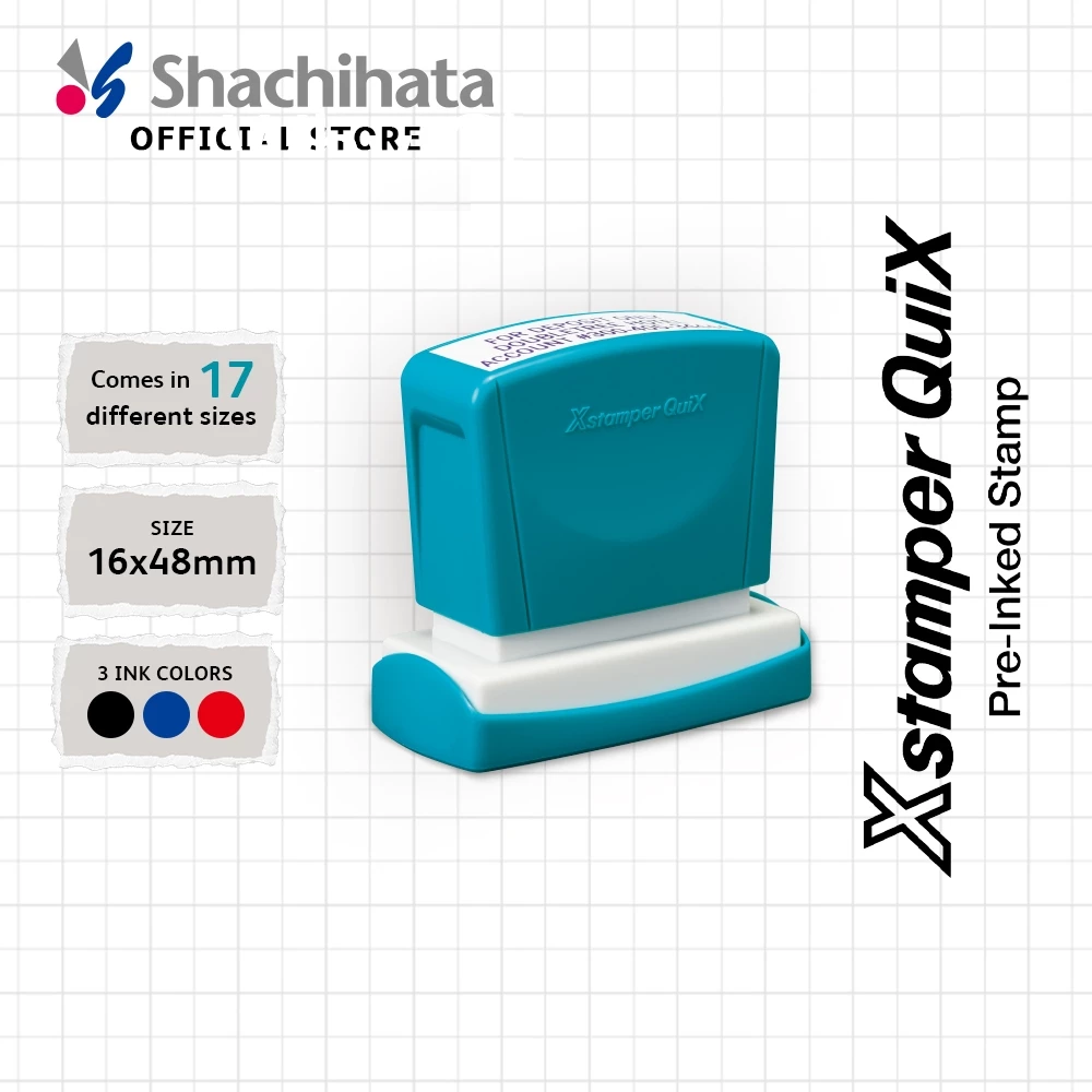 [PRE-ORDER] Xstamper QuiX Customized Business Stamps (16mm x 48mm) - 3 Inks Colours  Blue