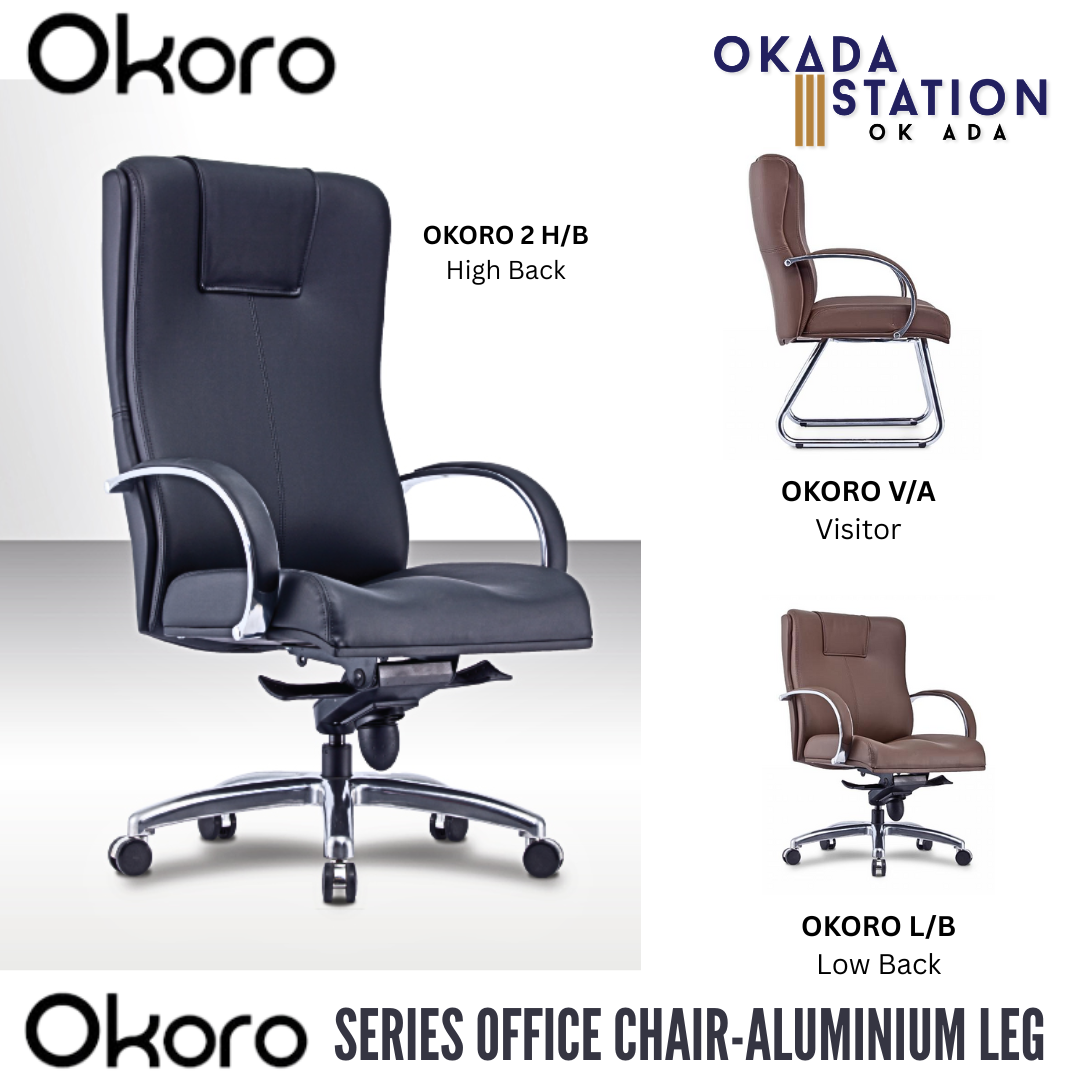 OKORO ERGONOMIC OFFICE CHAIR - ALL SIZE / CHROME SERIES / OFFICE CONFERENCE CHAIR / OFFICE SWIVEL CHAIR / ERGONOMIC CHAIR / EXECUTIVE CHAIR / DIRECTOR CHAIR / OFFICE CHAIR / ALUMINIUM BASE / FABRIC / PU LEATHER / OKORO
