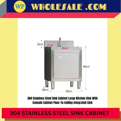 OKADA 304 Stainless Steel/ Sink Cabinet / Large Kitchen Sink / With Console Cabinet / Floor-To-Ceiling Integrated Sink / ( 0.7mm ) L60 X W60 X H 80