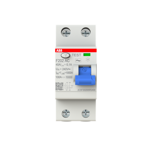 ABB F202 40A 2P 100MA Residual Current Circuit Breaker