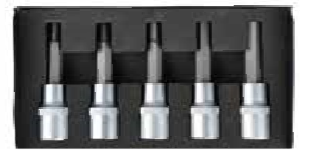 Temo 5Pc 1/2" Dr.Long Type Hex Bit Socket Set - H5-H12