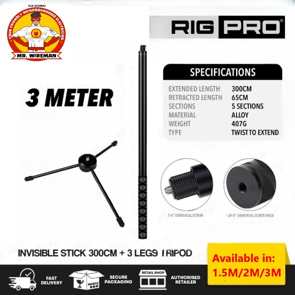 RIGPRO Invisible Selfie Stick Monopod 1.5 Meter/2 Meter/3 Meter + Tripod