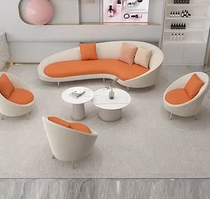 Easy Clean Sofa Set With Table Curve Living Room Sofa Reception Lounge - appricot + orange (3 sear + 3 single chair + table )