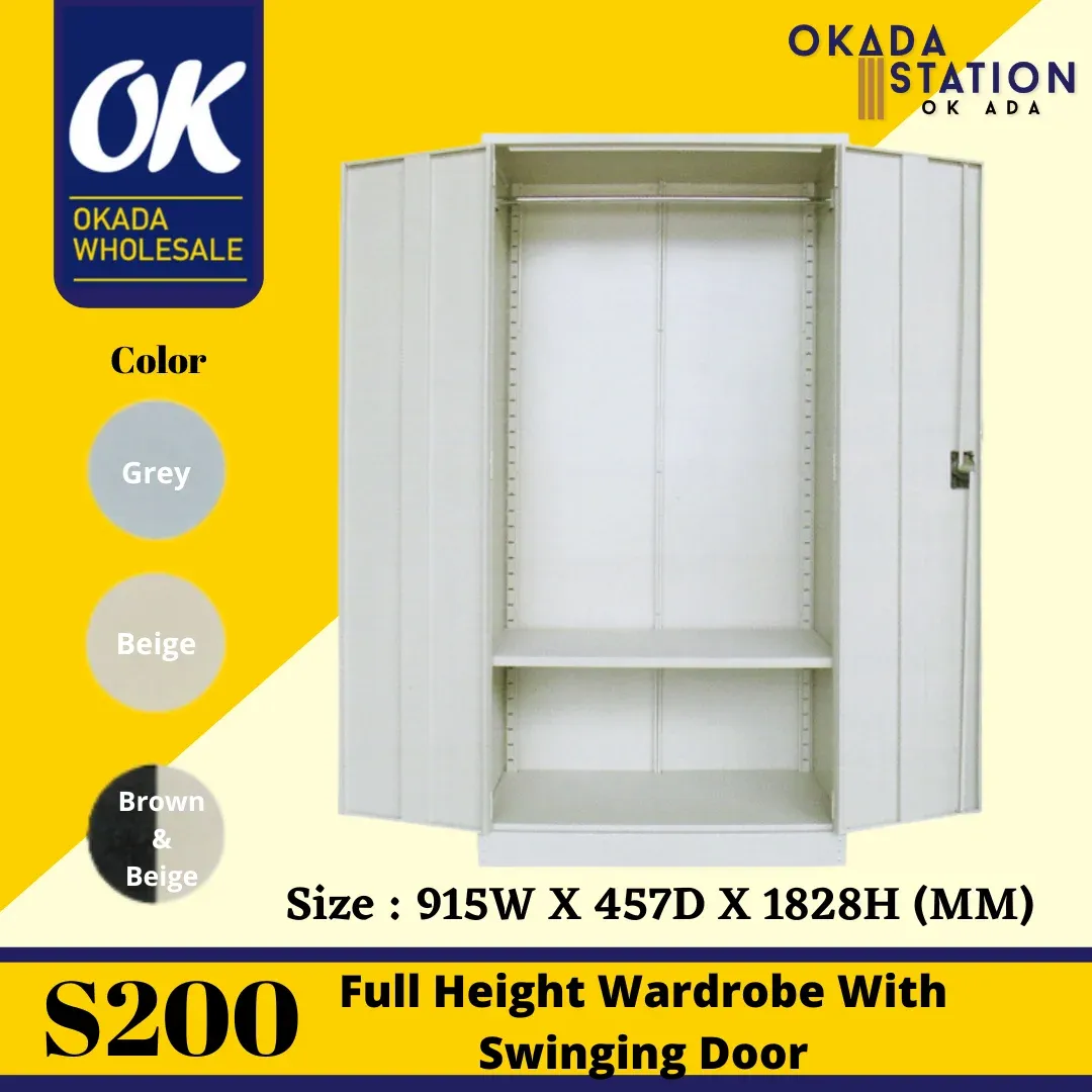 S200 Full Height Wardrobe With Steel Swinging Door (With 1 Cloth Hanging Bar at Top & 1 Adjustable Shelves at bottom) / S200 / Full Height Wardrobe / Wardrobe / Metal Cabinet / Cabinet / Full Height / Metal Wardrobe
