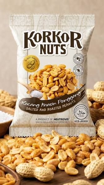 KorKor Nuts - Salted & Roasted Peanuts ( Kacang Masin Panggang ) 1 box 36pk x 12g Korkor Nuts 1bx 36pk KKL0046-KK