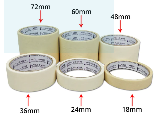 APOLLO M500 MASKING TAPE 18MM / 24MM / 36MM / 48MM / 60MM / 72MM X 12YDS (∼11MTR)_6ROLLS PACK